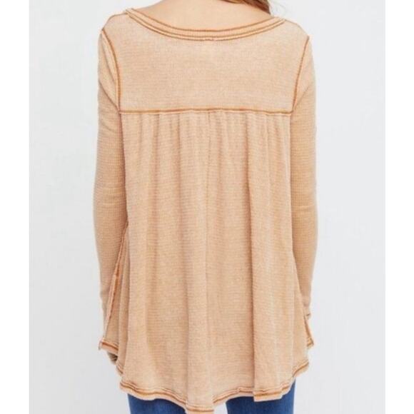 Free People Kai Thermal Waffle Knit Henley Top Womens Small Tan Relaxed Fit - Picture 11 of 11
